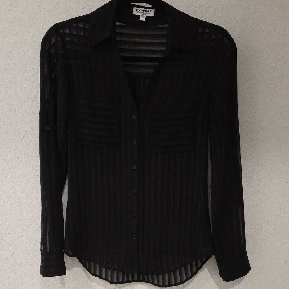 Express Black Sheer Button-Down Shirt